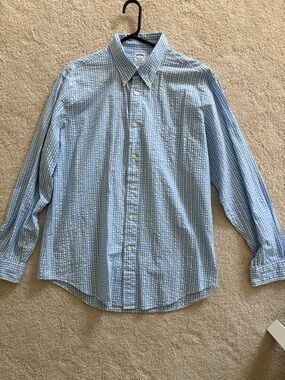 Brooks Brothers Light Blue Seersucker Check Button-Down Shirt XL